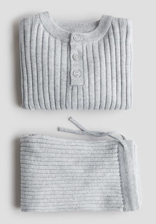 H&M - 2-Piece rib-knit cotton set - light grey marl