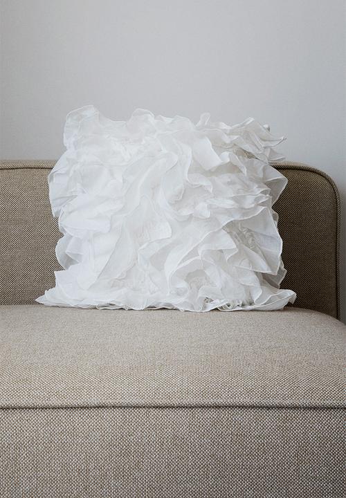 H&M - Frilled cotton cushion cover - white 40x40