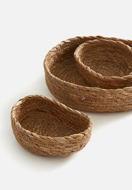 H&M - 3-piece straw storage basket set - beige