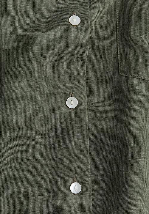 H&M - Linen-blend shirt - dark khaki green