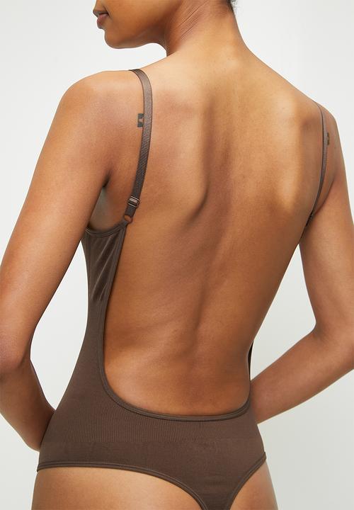 Easy Curves Shapewear - Backless thong  bodysuit - brown