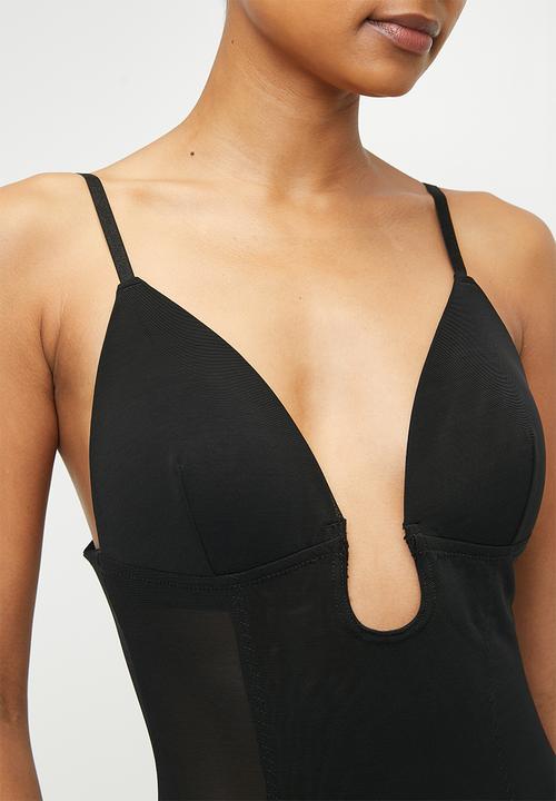 Easy Curves Shapewear - Low back plunge shaper bodysuit - black
