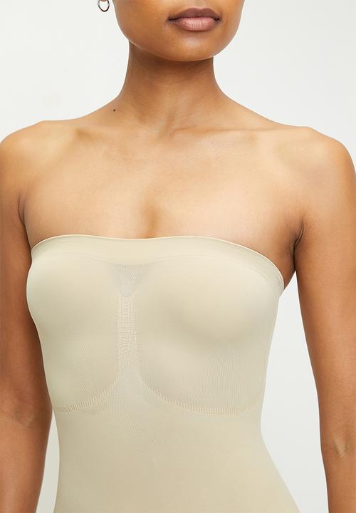 Easy Curves Shapewear - Boob tube brief bodysuit detachable straps - light beige