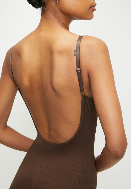 Easy Curves Shapewear - Backless mid thigh bodysuit - brown