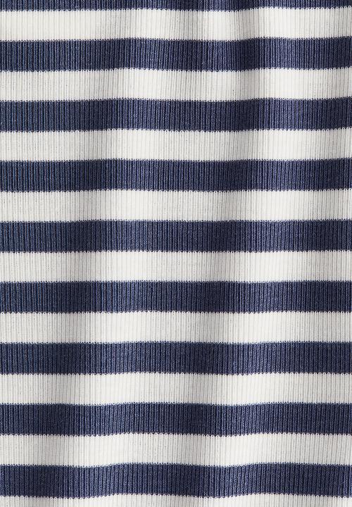 H&M - Ribbed jersey top - white & dusty blue striped