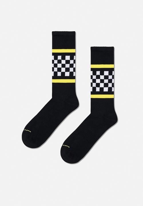 Happy Socks - Checked Stripe Sneaker Sock - Black