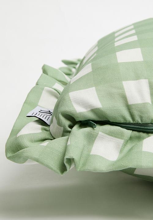 Sixth Floor - Check frill printed cushion cover - Olive