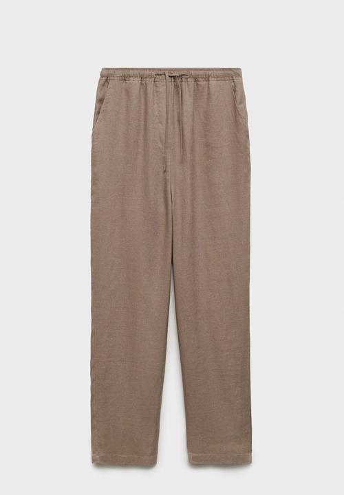 MANGO - Trousers Linen - Medium Brown