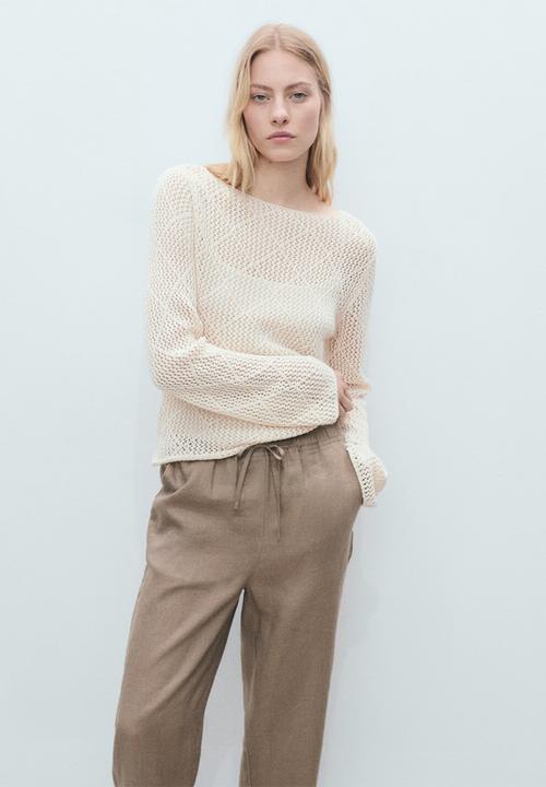 MANGO - Trousers Linen - Medium Brown