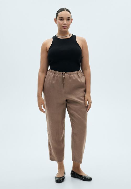 MANGO - Trousers Linen - Medium Brown