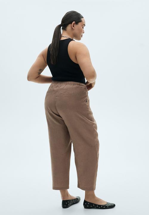 MANGO - Trousers Linen - Medium Brown