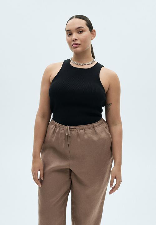 MANGO - Trousers Linen - Medium Brown