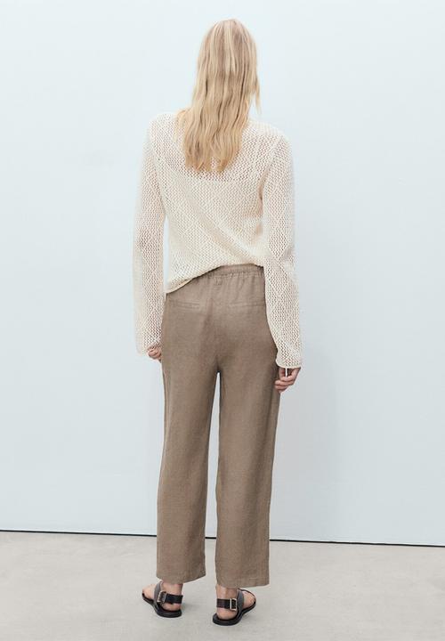 MANGO - Trousers Linen - Medium Brown