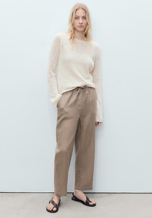 MANGO - Trousers Linen - Medium Brown