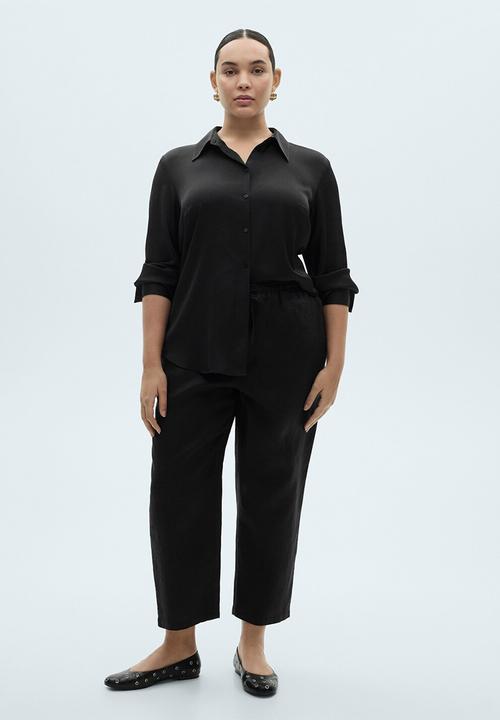 MANGO - Trousers Linen - Black