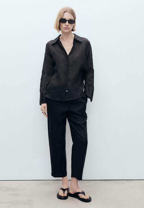 MANGO - Trousers Linen - Black