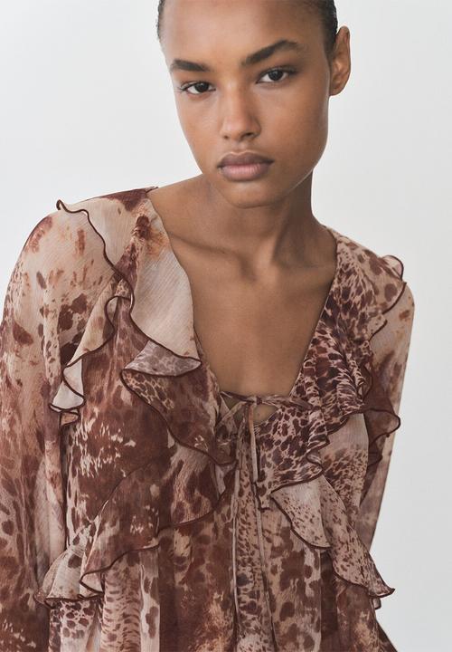 MANGO - Blouse Butcher - Brown