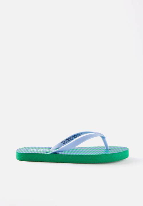 Cotton On - Printed Flip Flop - Harbour Blue/Island Green Block Stripe