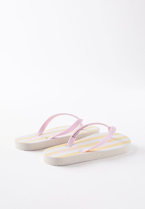 Cotton On - Printed Flip Flop - Baby Yellow/Vanilla Block Stripe