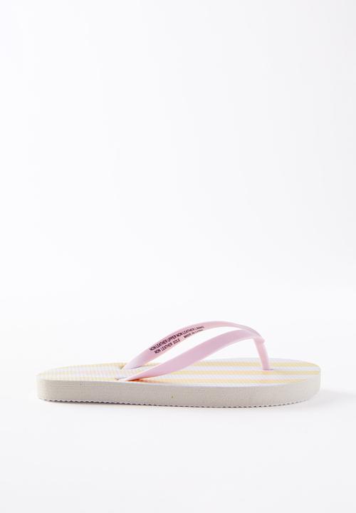 Cotton On - Printed Flip Flop - Baby Yellow/Vanilla Block Stripe