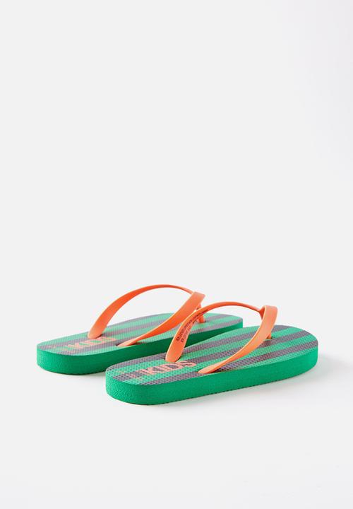 Cotton On - Printed Flip Flop - Island Green/Chilli Pumpkin Block Stripe