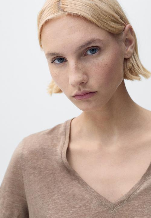 MANGO - T-Shirt Linito - Light/Pastel Brown