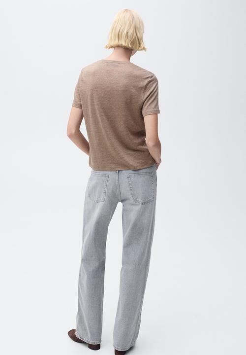 MANGO - T-Shirt Linito - Light/Pastel Brown