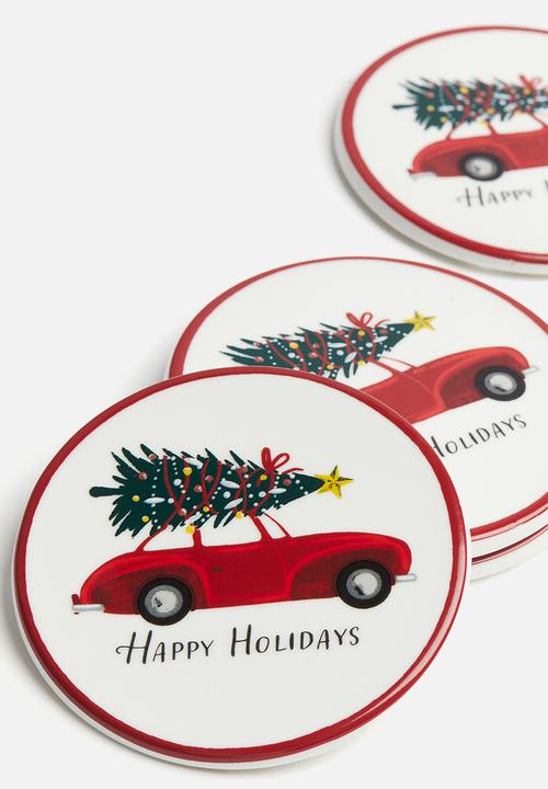 H&M - 4-Pack porcelain coasters - red car