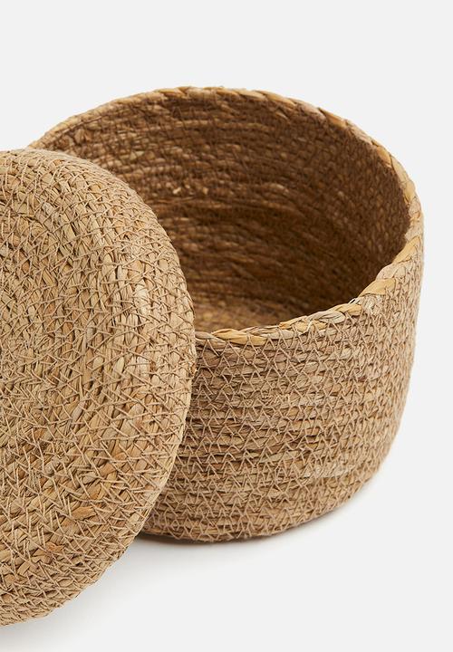 H&M - Lidded seagrass storage basket - beige