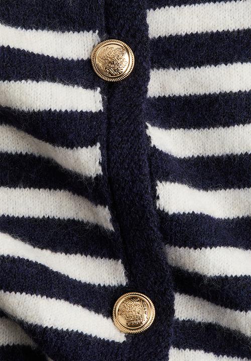 H&M - Fitted cardigan - cream & navy blue striped