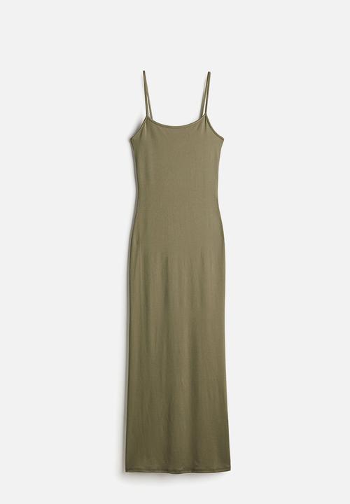 Strappy bodycon dress - khaki green - 1263366003
