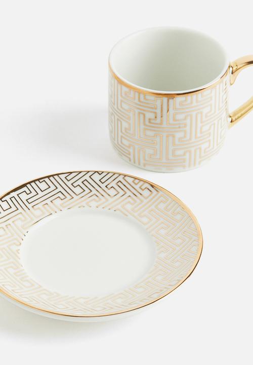 H&M - Espresso cup and saucer - white gold-coloured