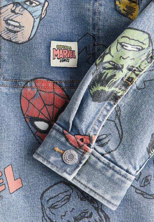 H&M - Printed denim overshirt - denim blue marvel comics