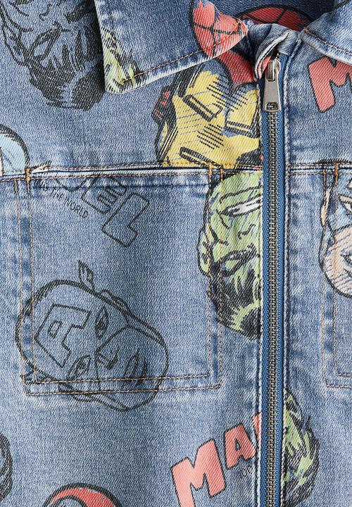 H&M - Printed denim overshirt - denim blue marvel comics