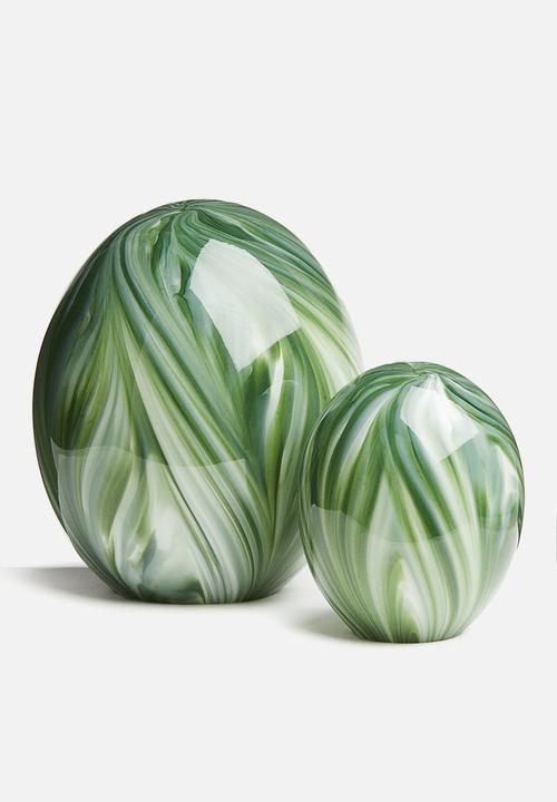 H&M - Large glass sculpture - green patterned 
