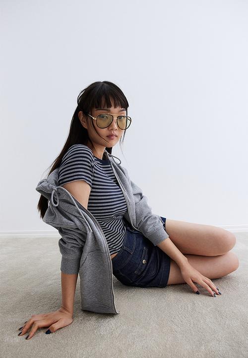 H&M - Ribbed t-shirt - navy blue striped