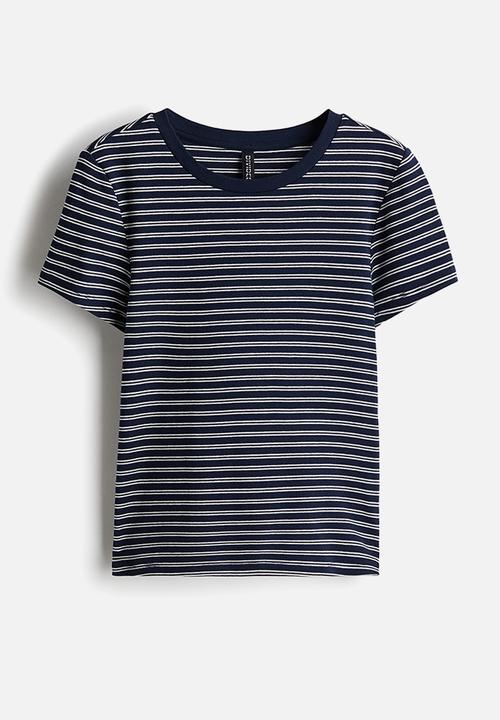 H&M - Ribbed t-shirt - navy blue striped