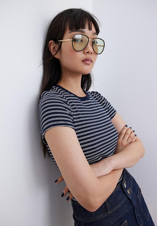 H&M - Ribbed t-shirt - navy blue striped