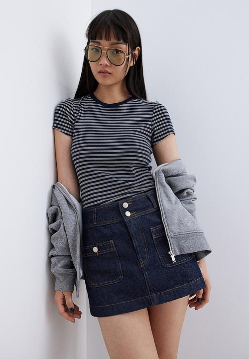 H&M - Ribbed t-shirt - navy blue striped