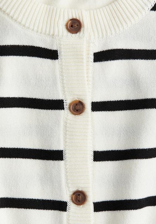 H&M - Short-sleeved cardigan - cream striped 
