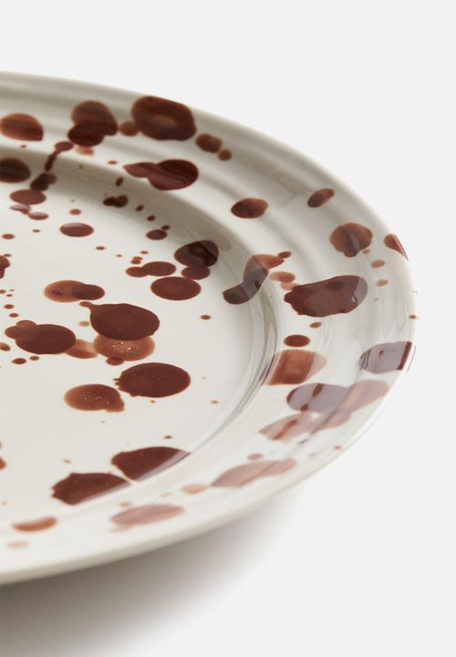 H&M - Large stoneware plate - brown/spotted