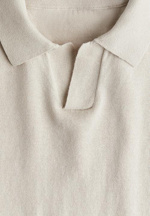 H&M - Fine-knit polo jumper - light beige 
