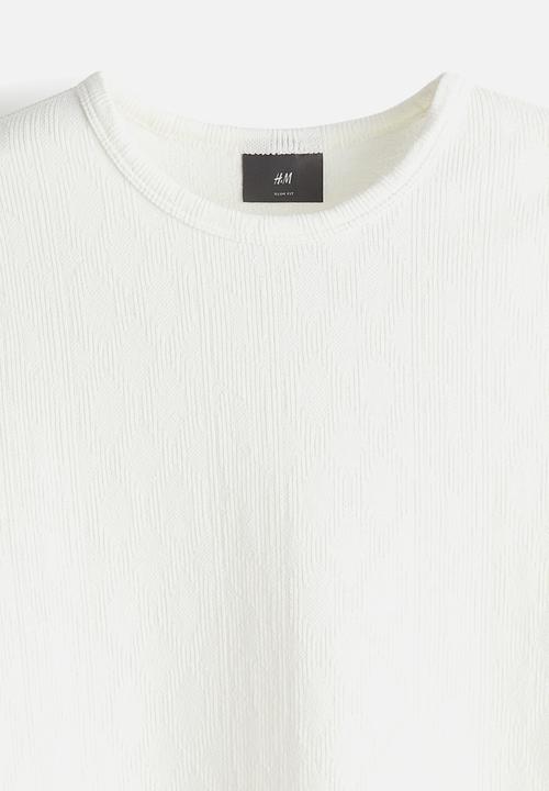 H&M - Slim fit textured t-shirt - cream