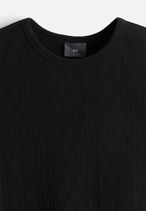 H&M - Slim fit textured t-shirt - black