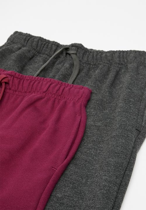 Pop Candy - 2 Pack joggers - maroon & charcoal