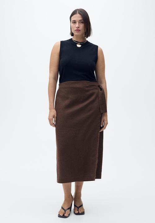 MANGO - Skirt Pareo - Dark Brown