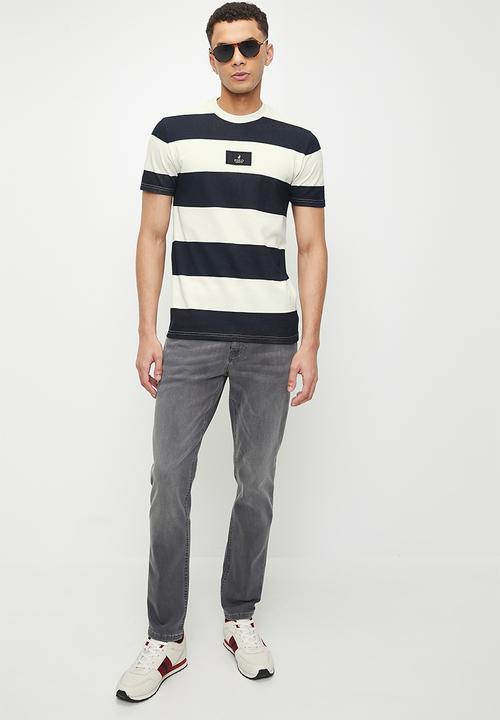 POLO - Mens Pjc Short Sleeve Striped Tee - Navy & White