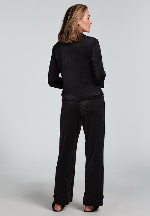 Hunkemoller - Jacket long sleeve velours piping - black