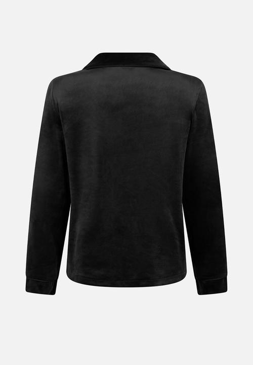Hunkemoller - Jacket long sleeve velours piping - black