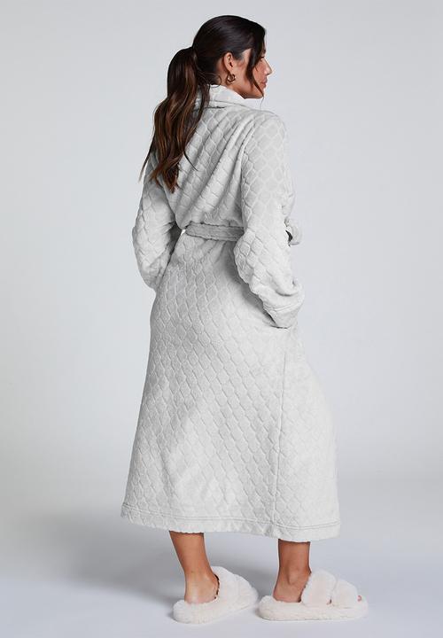 Hunkemoller - Robe fleece long emb honeycomb - grey